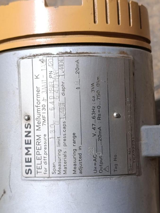 Used SIEMENS DIFF PRESSURE VALVE 130 TO 640 MBAR