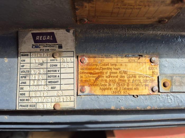 Used CMG SIEMENS 160KW ELECTRIC MOTOR
