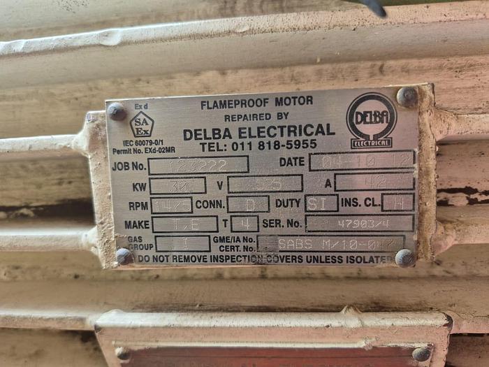 Used DELBA ELECTRICAL 30KW FLAMEPROOF MOTOR