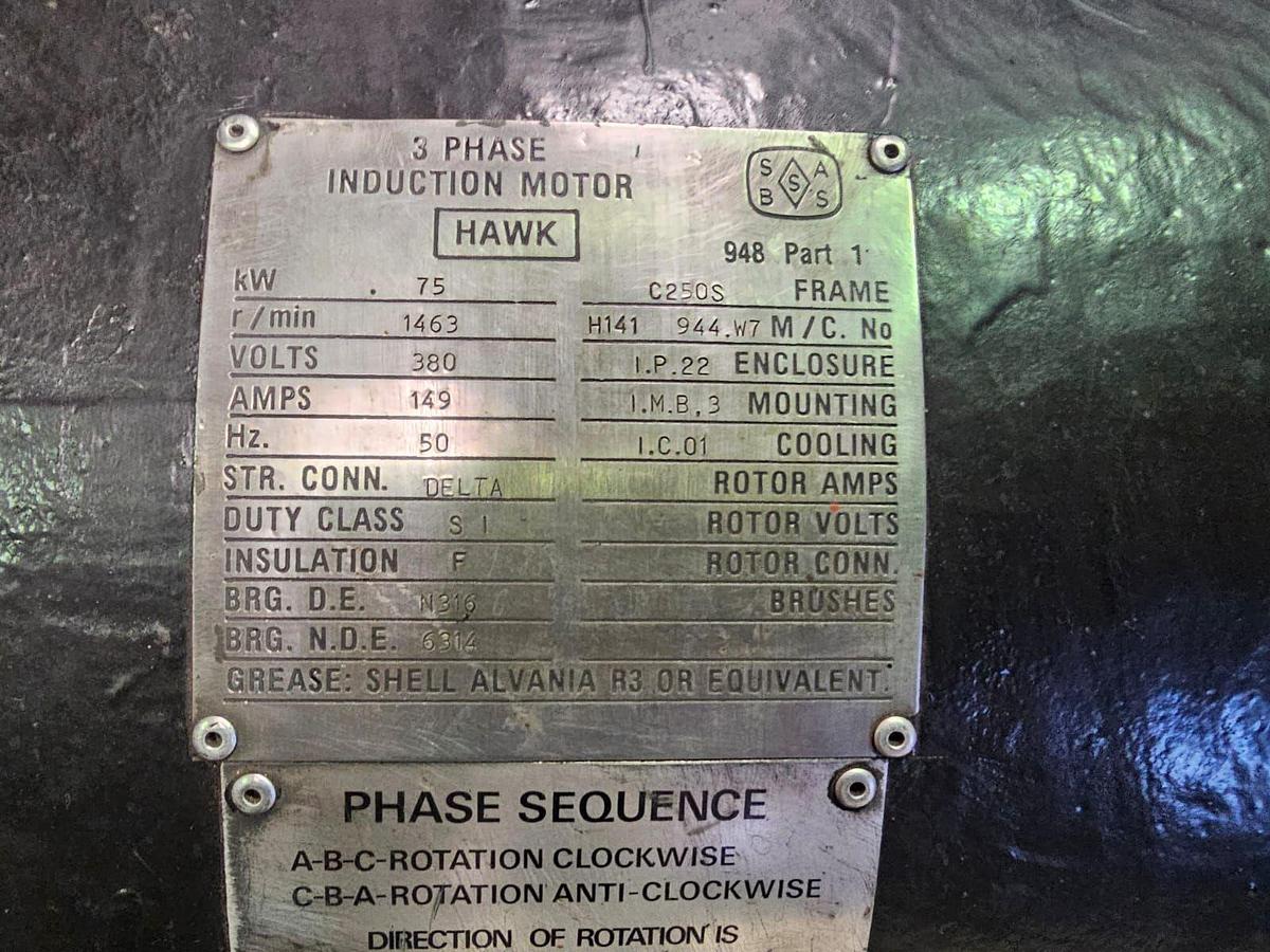 Used 75 KW HAWK SIDDELEY INDUCTION MOTOR