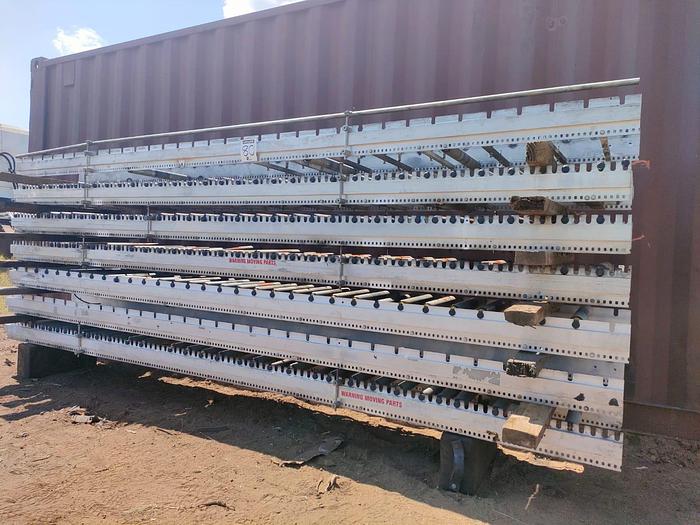 Used 1 X 100 M PACKING LINE ROLLER CONVEYOR STRUCTURE COMPLETE WITH DRIVES UNIT (TESTED)