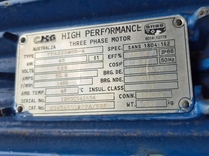 Used CMG HIGH PERFORMANCE 3-PHASE 45KW ELECTRIC MOTOR