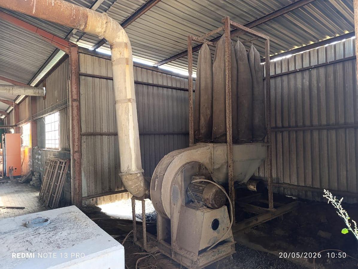Used ROTATING DRUM COOLER WITH BAG FILTER CHUTE WITH FRAME & GALVANIZED DUCTING PIPES