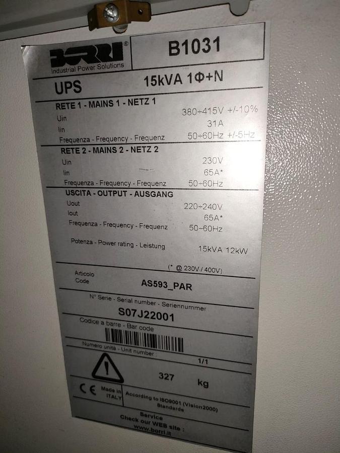 Used INDUSTRIAL 15 KVA UPS INVERTER POWER SOLUTION