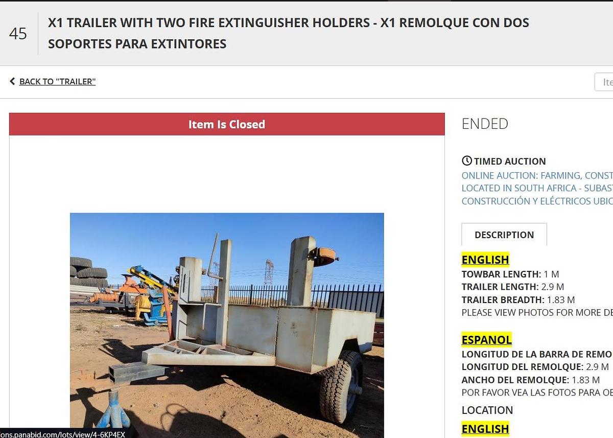 Used TRAILER WITH 2 FIRE EXTINGUISHER HOLDERS
