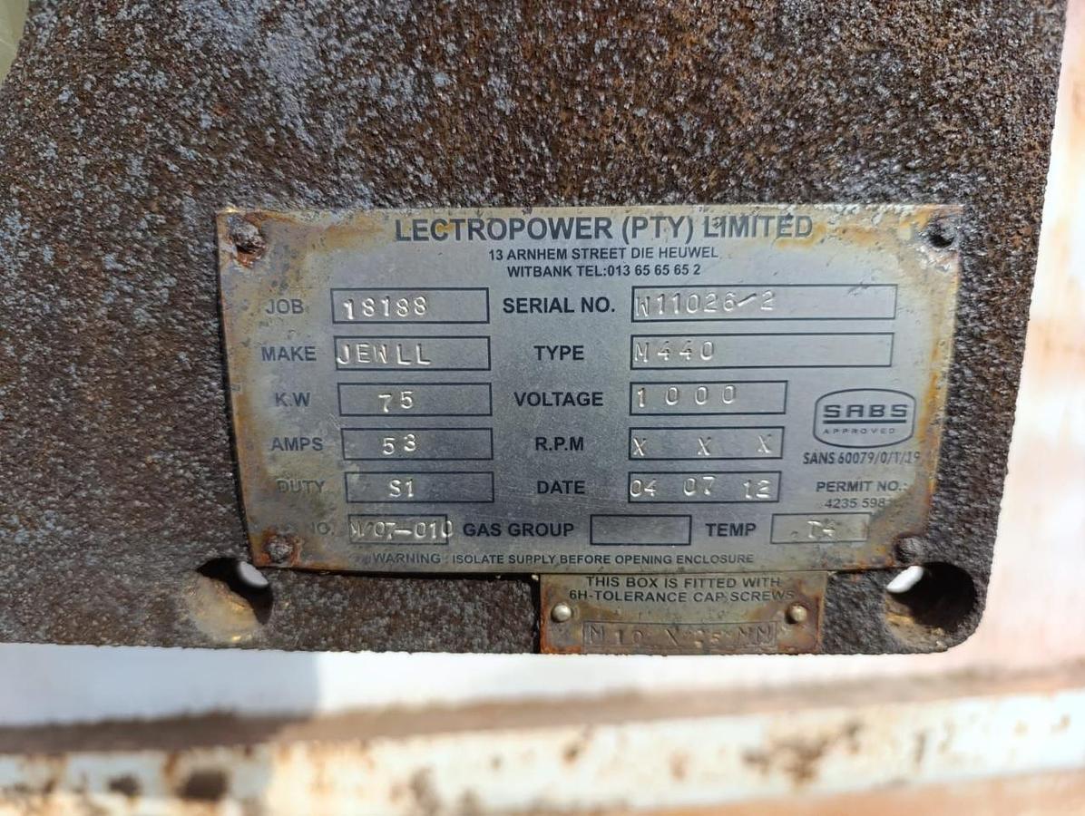 Used TANK WITH 75 KW ELECTRIC MOTOR AND PUMP - USED CONDITION