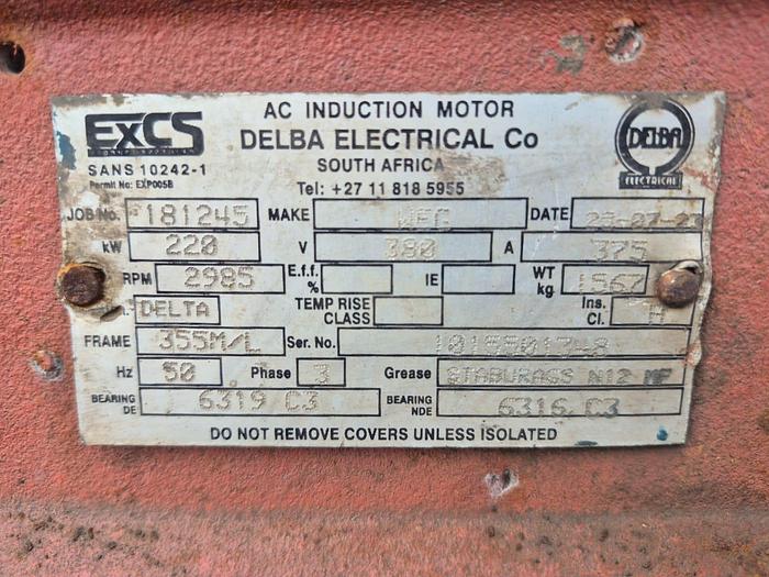 Used WEG 220KW 3-PHASE AC INDUCTION MOTOR