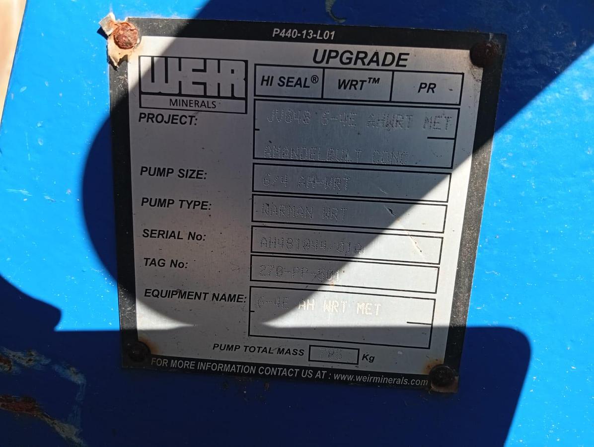 Used 6/4 WARMAN AH HORIZONTAL SHAFT SPLIT CASE PUMP