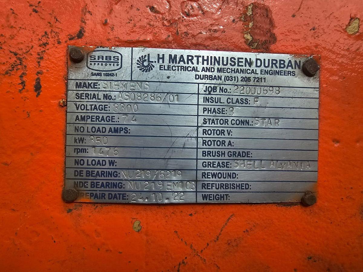 Used 350 KW SIEMENS ELECTRICAL MOTOR (VIBRATING MOTOR)(USED)