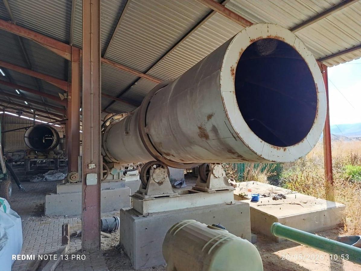 Used ROTATING DRUM COOLER WITH BAG FILTER CHUTE WITH FRAME & GALVANIZED DUCTING PIPES