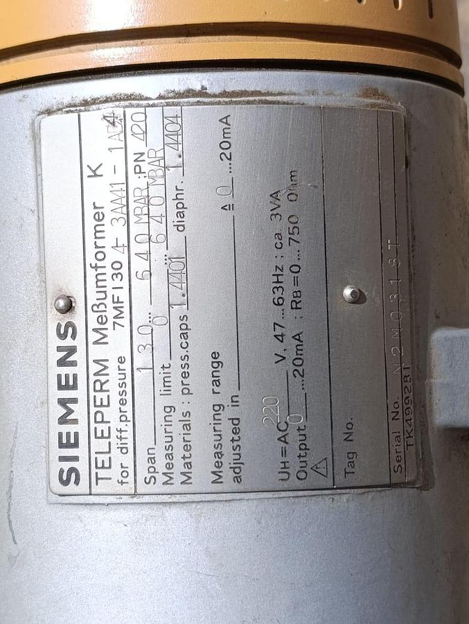 Used SIEMENS DIFF PRESSURE VALVE 130 TO 640 MBAR