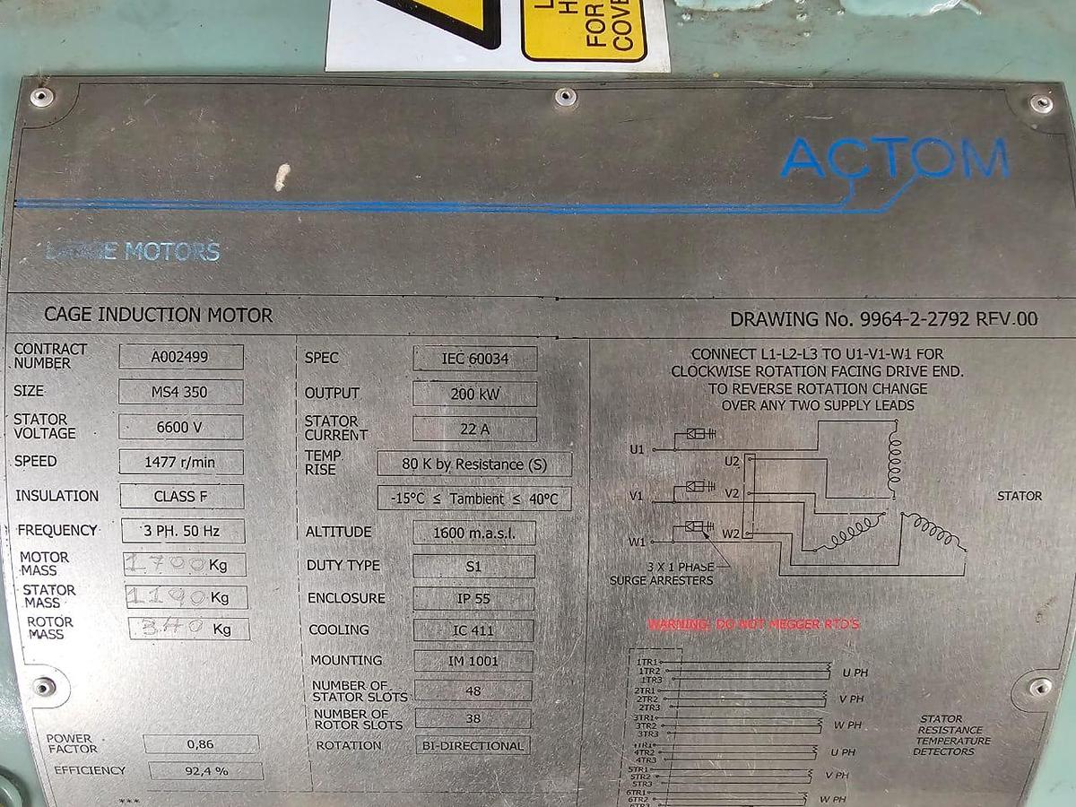 Used 200KW INDUCTION MOTOR