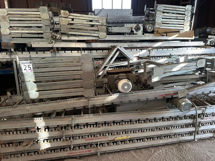 Used 1 X 100 M PACKING LINE ROLLER CONVEYOR STRUCTURE COMPLETE WITH DRIVES UNIT (TESTED)