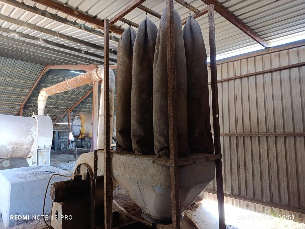 Used ROTATING DRUM COOLER WITH BAG FILTER CHUTE WITH FRAME & GALVANIZED DUCTING PIPES