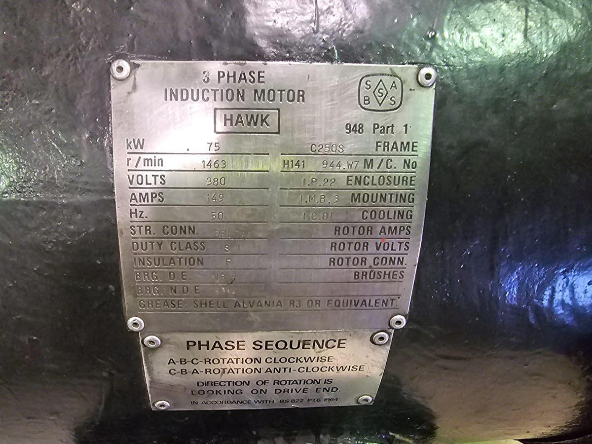 Used 75 KW HAWK SIDDELEY INDUCTION MOTOR