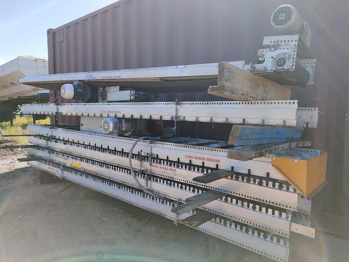 Used 1 X 100 M PACKING LINE ROLLER CONVEYOR STRUCTURE COMPLETE WITH DRIVES UNIT (TESTED)