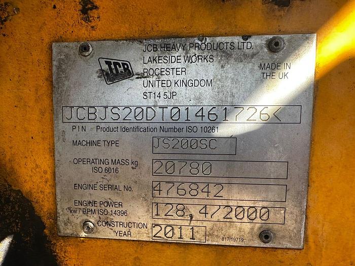 Used  JCB JS200SC EXCAVATOR (NON-RUNNER)