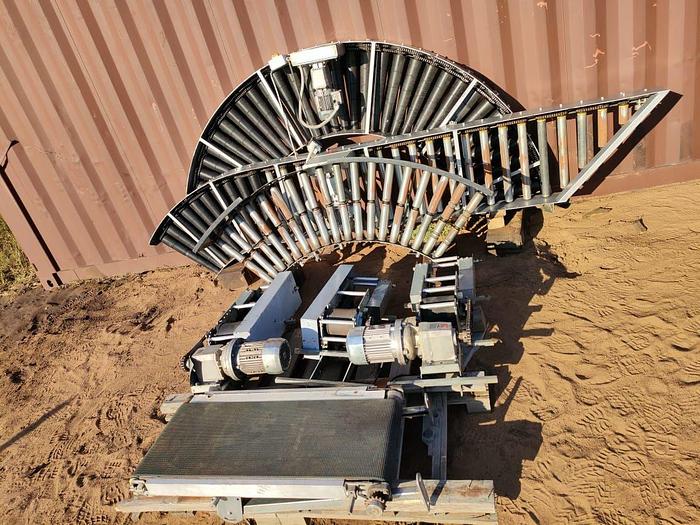 Used 1 X 100 M PACKING LINE ROLLER CONVEYOR STRUCTURE COMPLETE WITH DRIVES UNIT (TESTED)