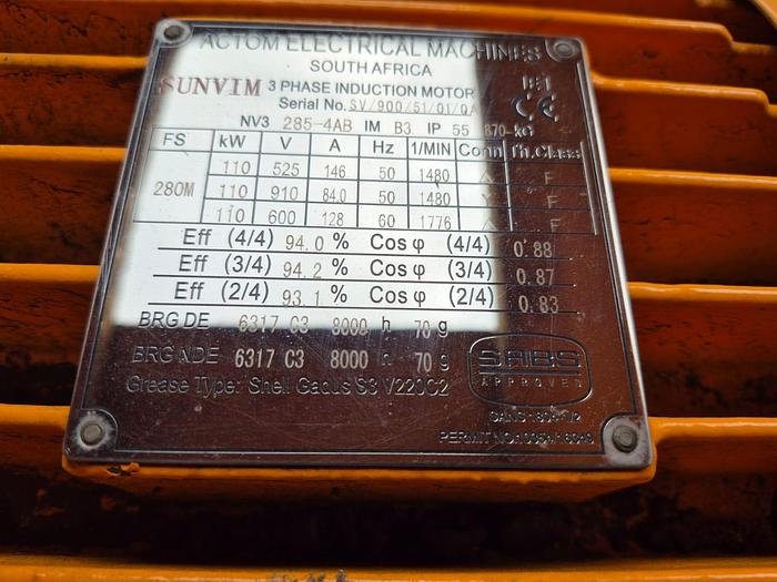Used SUNVIM 3-PHASE 110KW INDUCTION MOTOR