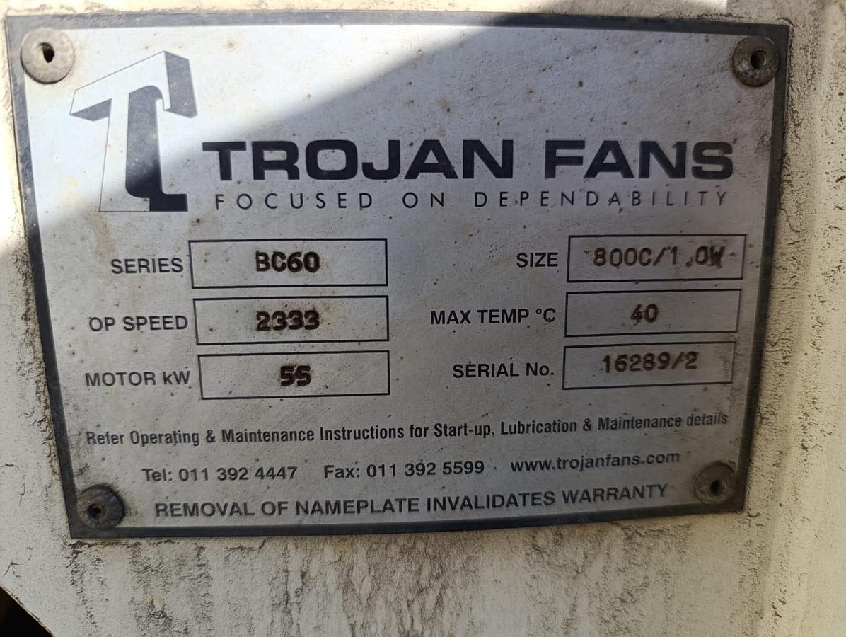 Used INDUSTRIAL FAN WITH ELECTRIC MOTOR 5.5KW