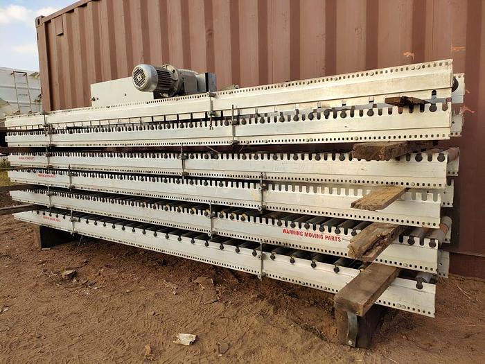 Used 1 X 100 M PACKING LINE ROLLER CONVEYOR STRUCTURE COMPLETE WITH DRIVES UNIT (TESTED)
