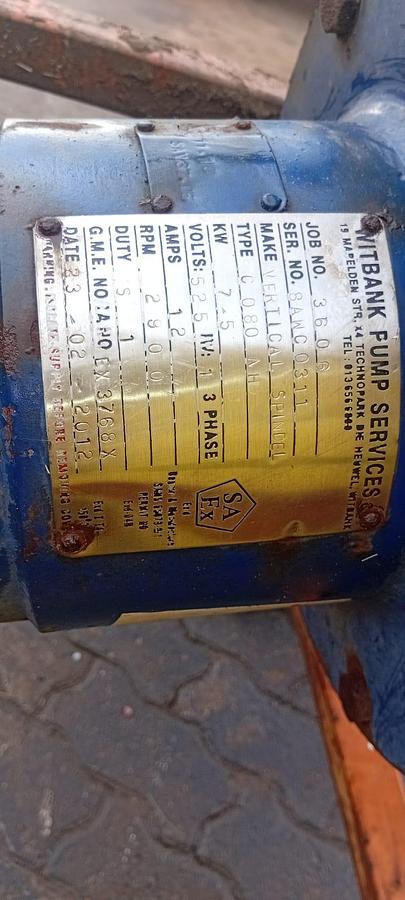Used 7.5 KW SPINDAL PUMP WITH MOTOR (USED)