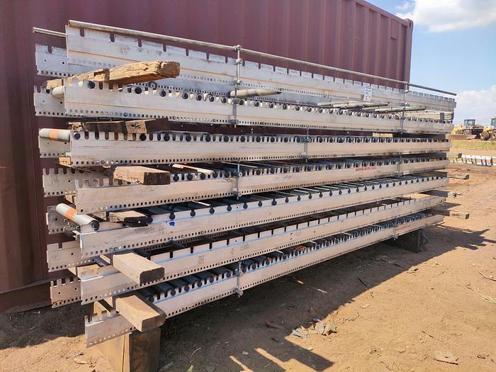 Used 1 X 100 M PACKING LINE ROLLER CONVEYOR STRUCTURE COMPLETE WITH DRIVES UNIT (TESTED)