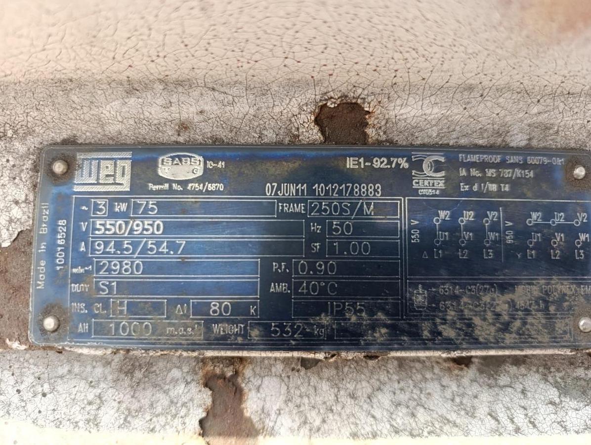 Used TANK WITH 75 KW ELECTRIC MOTOR AND PUMP - USED CONDITION