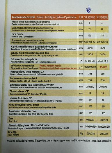 Usato TRAPANO FRESA ADRIATICA INDUSTRIALE  TCP 40 TC VS DA - CM4 - A NORME CE