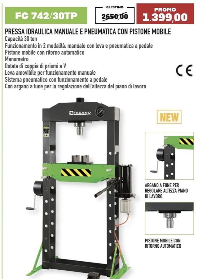 Usato PRESSA IDRAULICA MANUALE E PNEUMATICA CON PISTONE MOBILE