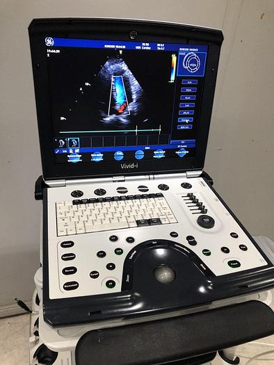 Used GE Vivid i Ultraschallsystem mit Kardio Sonde Software Version 2.1.16 auf GE Vivid i Trolley