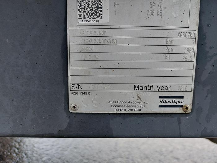 Used 2016 Atlas Copco XAS 68