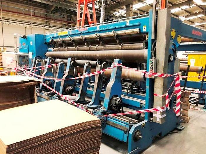 Used 141" DUSENBERY DUPLEX CENTER SURFACE SLITTER REWINDER