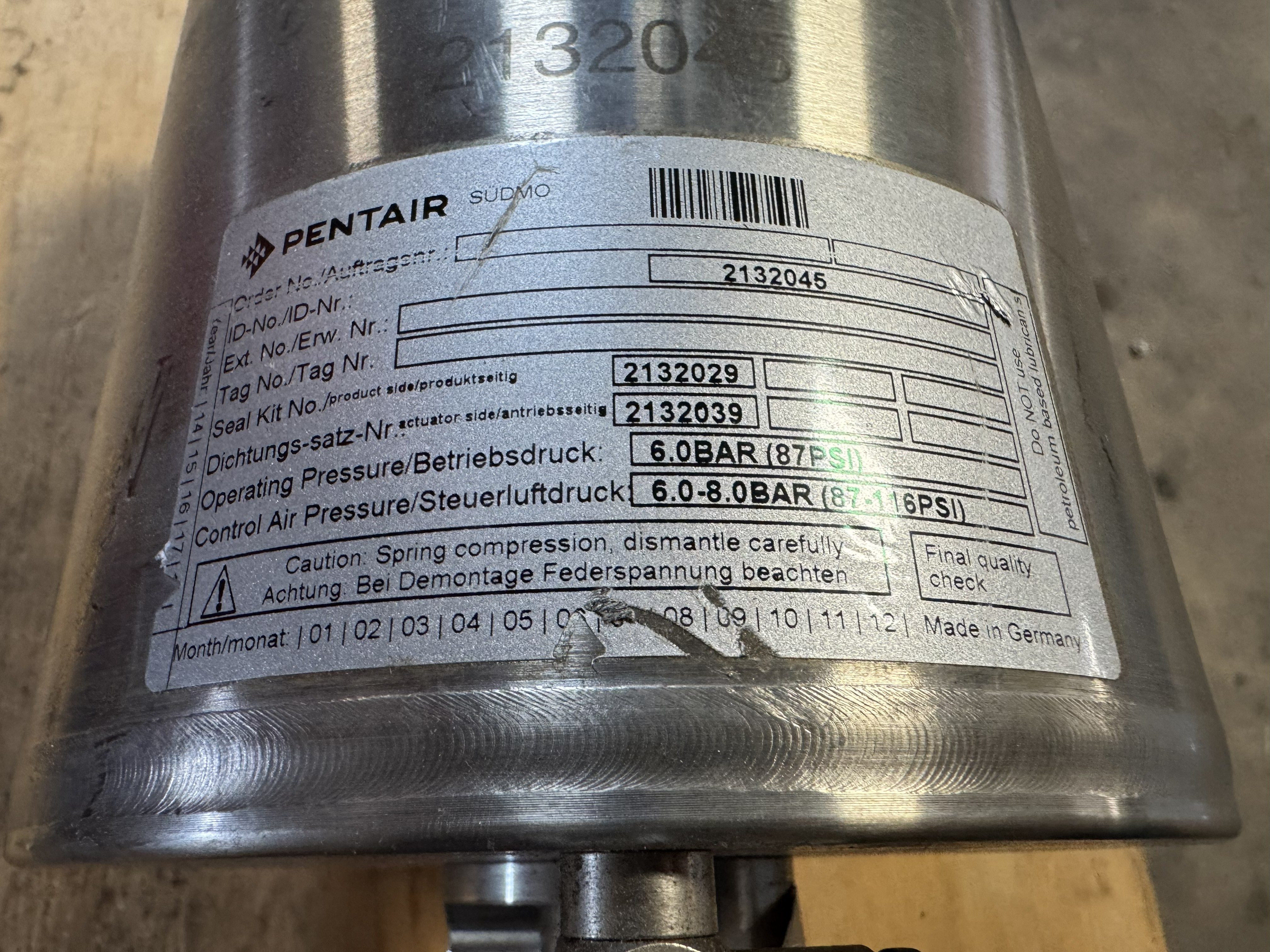 Used PENTAIR/SUDMO SVP SERIES SHUT OFF VALVE