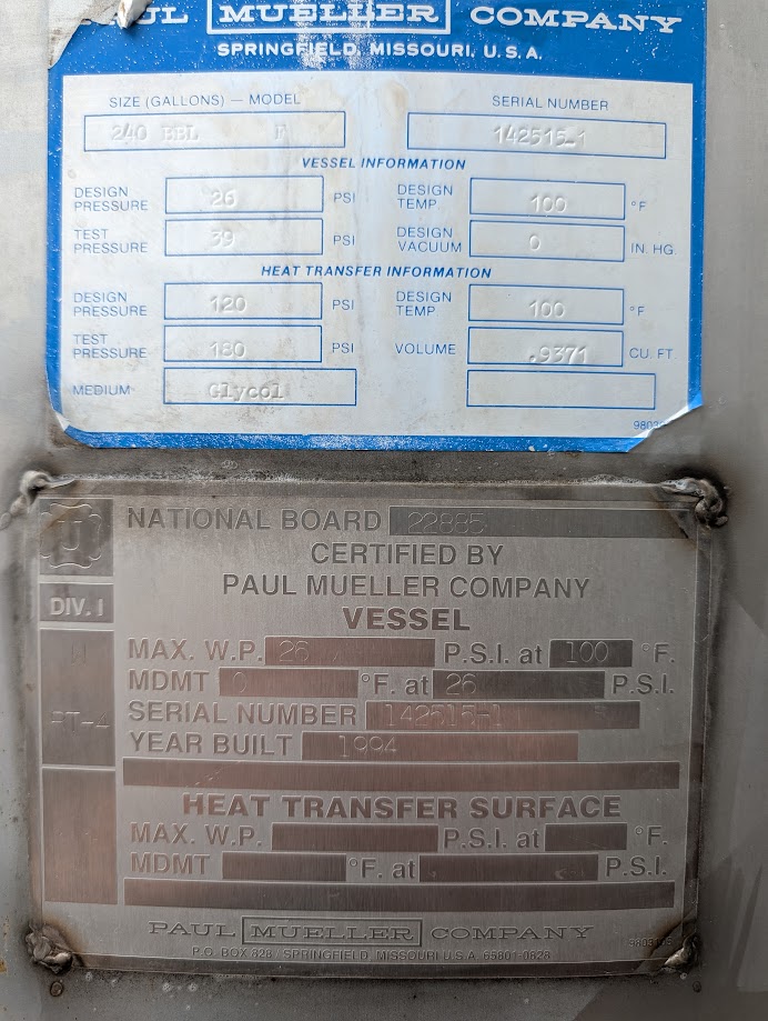 Refurbished 240 BARREL FERMENTER, STORAGE TANK