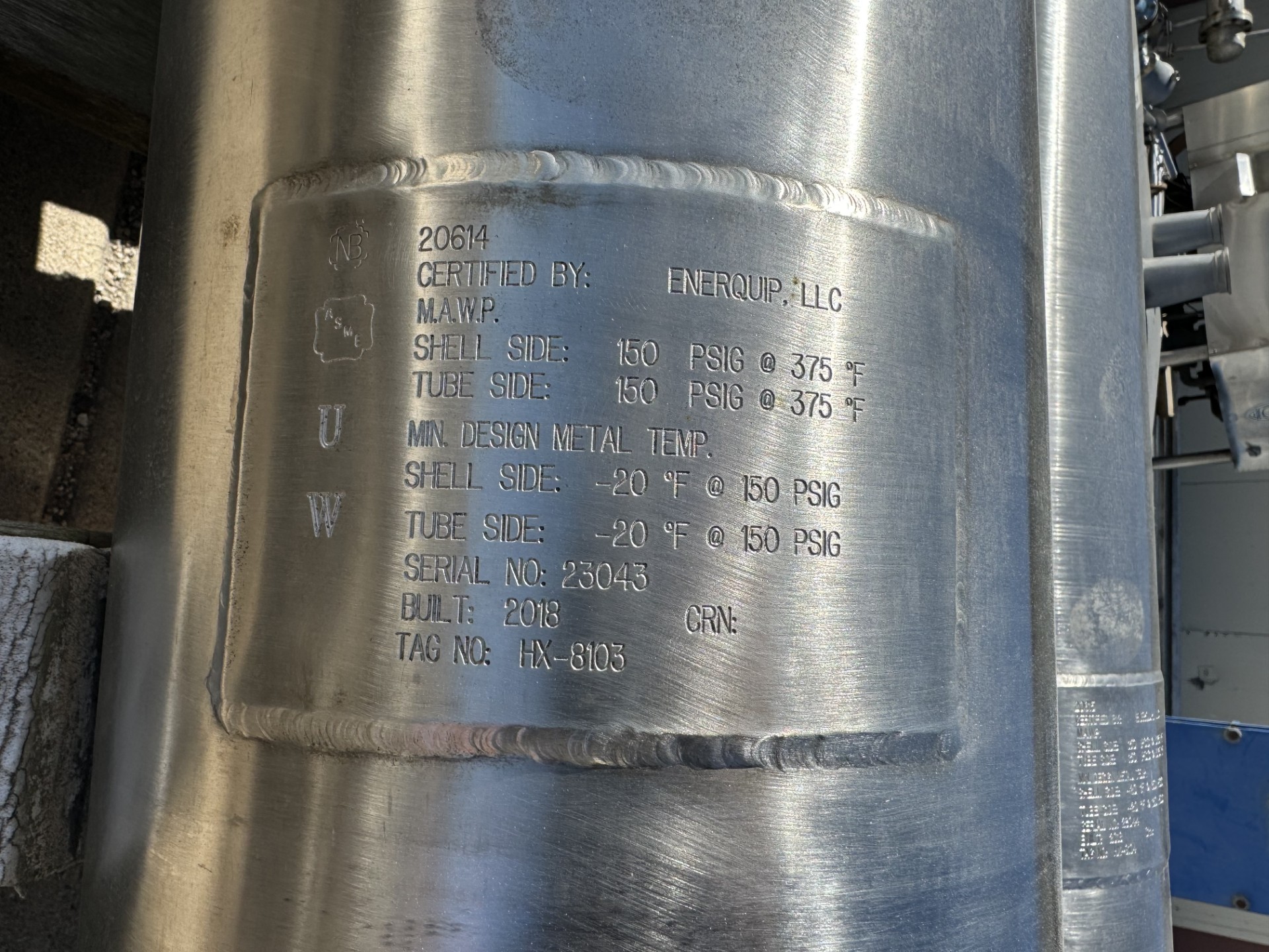 Refurbished ENERQUIP SHELL AND TUBE HEAT EXCHANGER