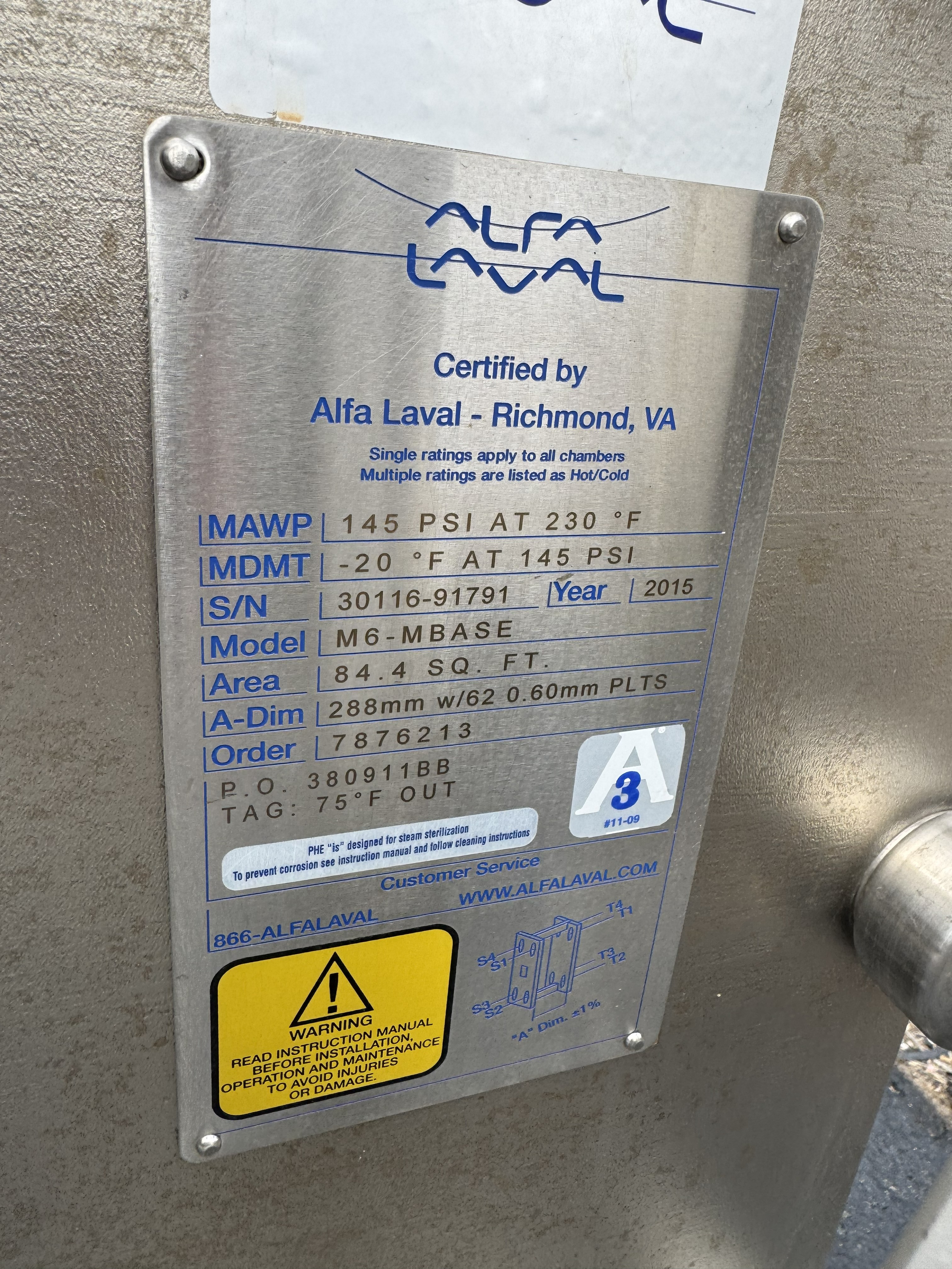 Used ALFA LAVAL PLATE HEAT EXCHANGER