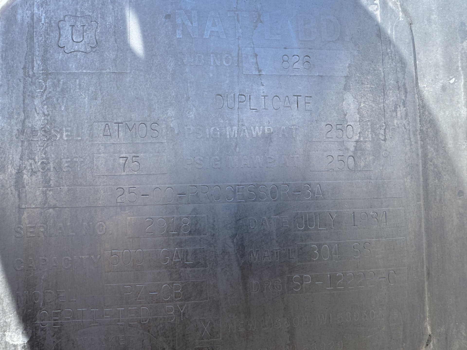 Refurbished 500 GALLON PROCESSOR TANK