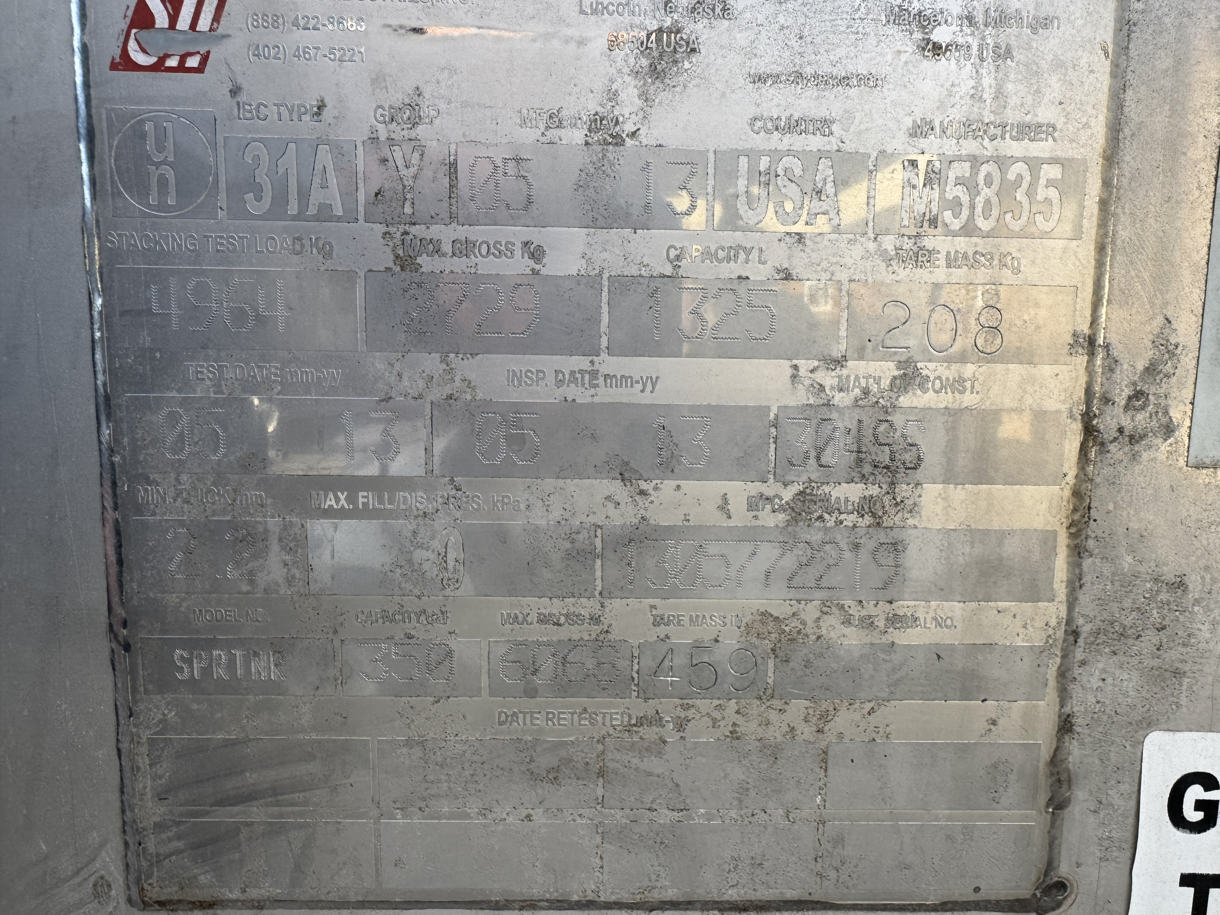 Tested 350 GALLON TOTE TANK