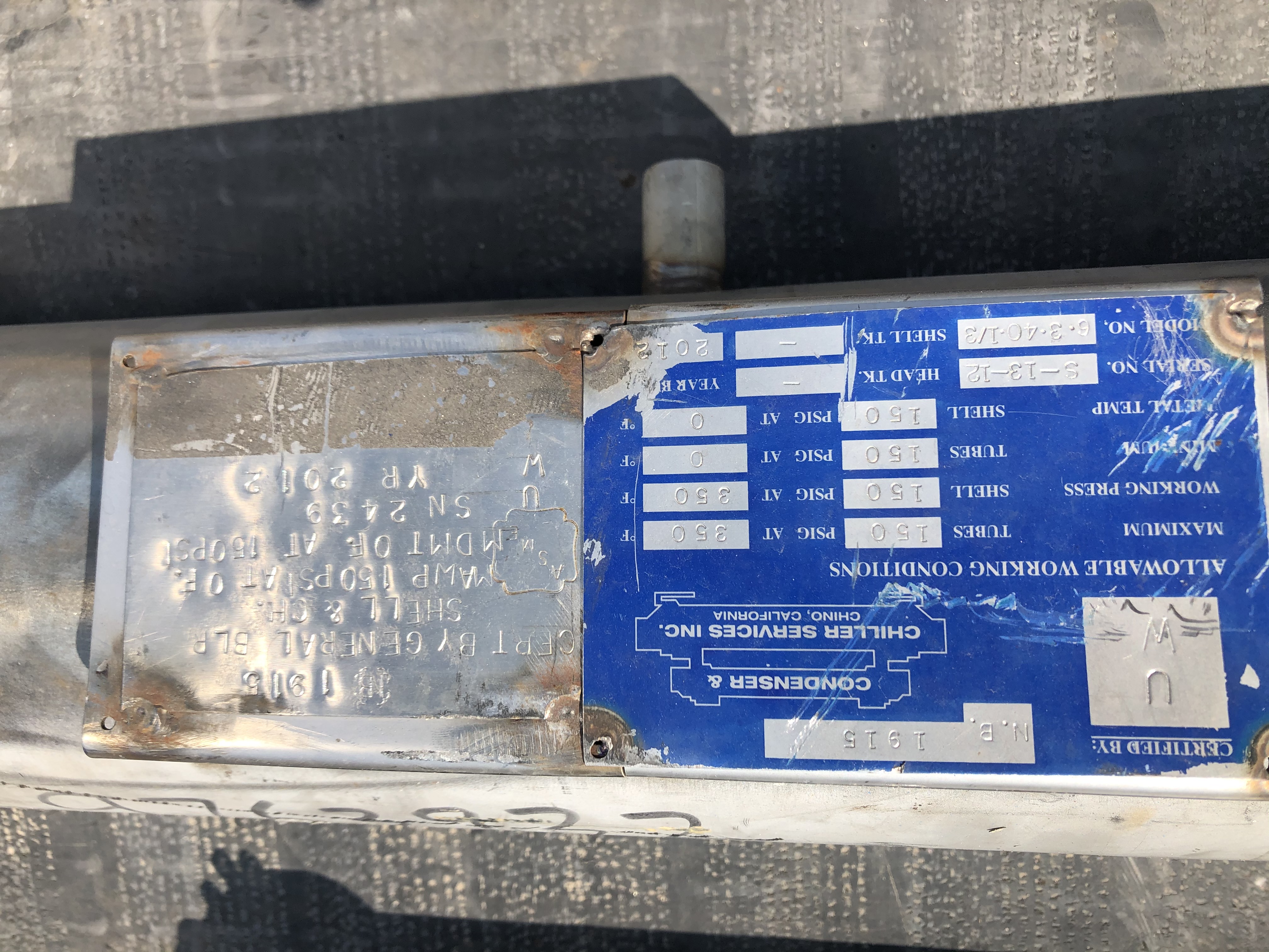 Refurbished CONDENSER & CHILLER SERVICES 40 SQ FT HEAT EXCHANGER 6.3.30.1/3