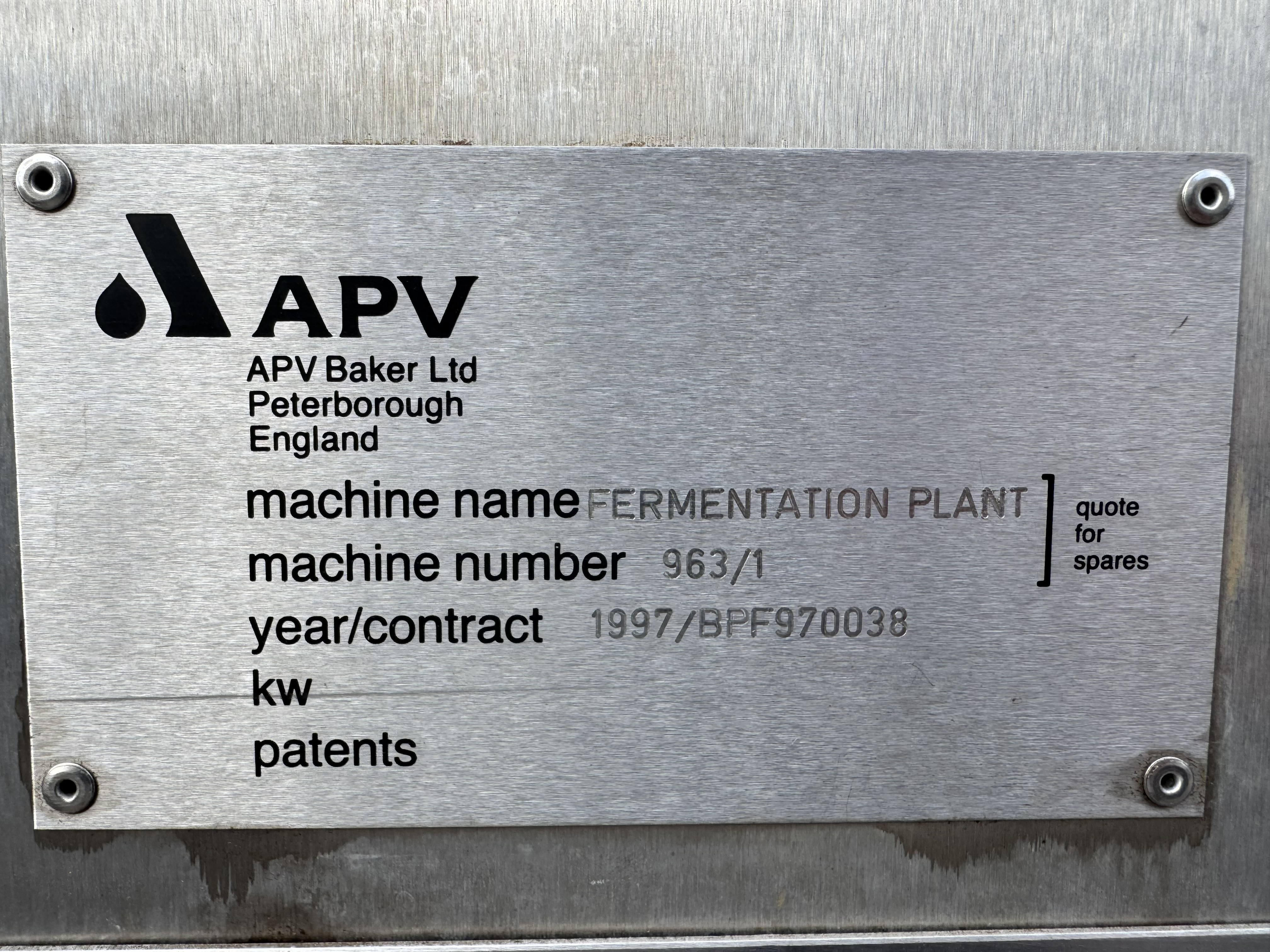 Used APV FERMENTATION SKID