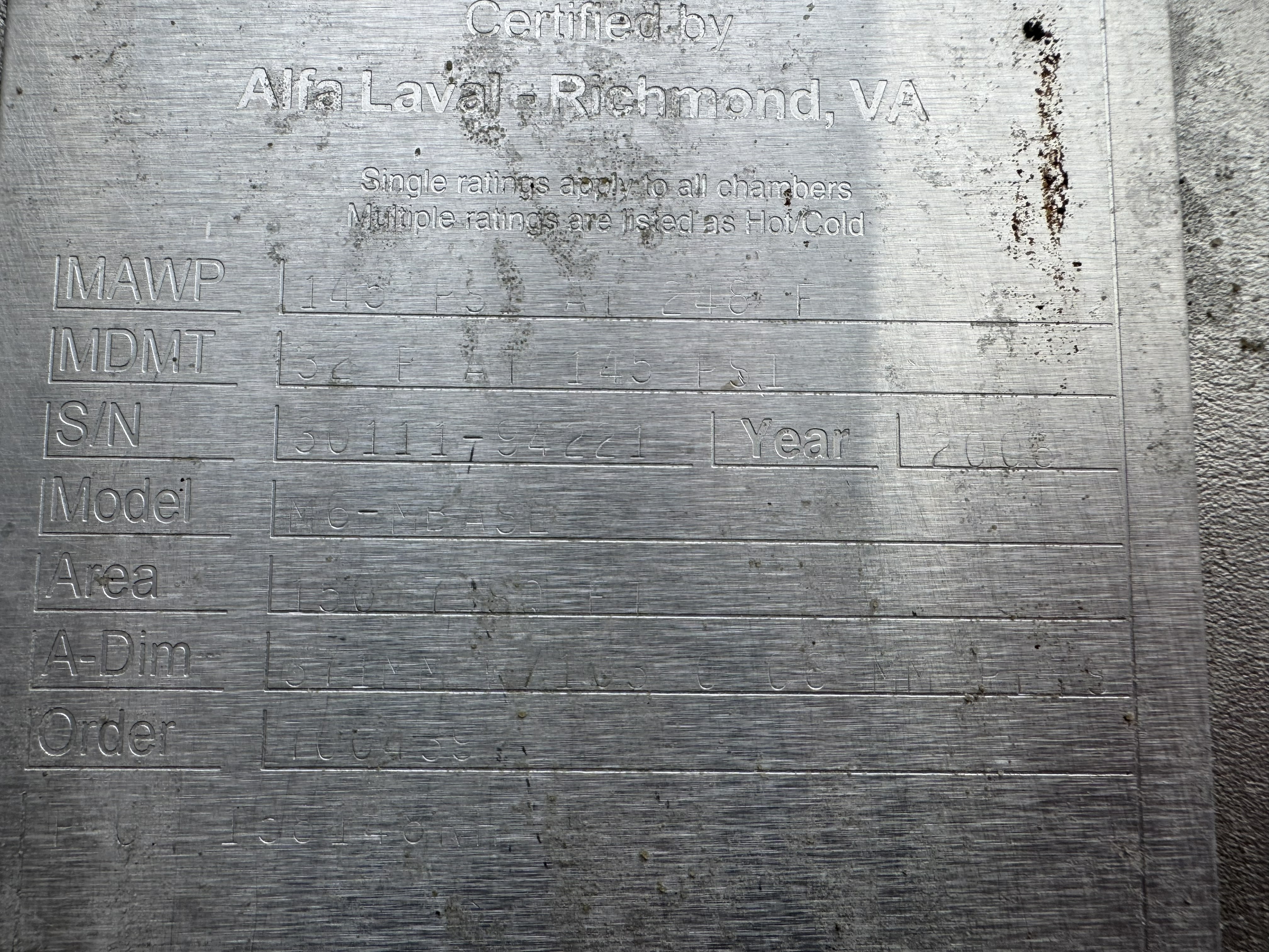 Used ALFA LAVAL PLATE HEAT EXCHANGER