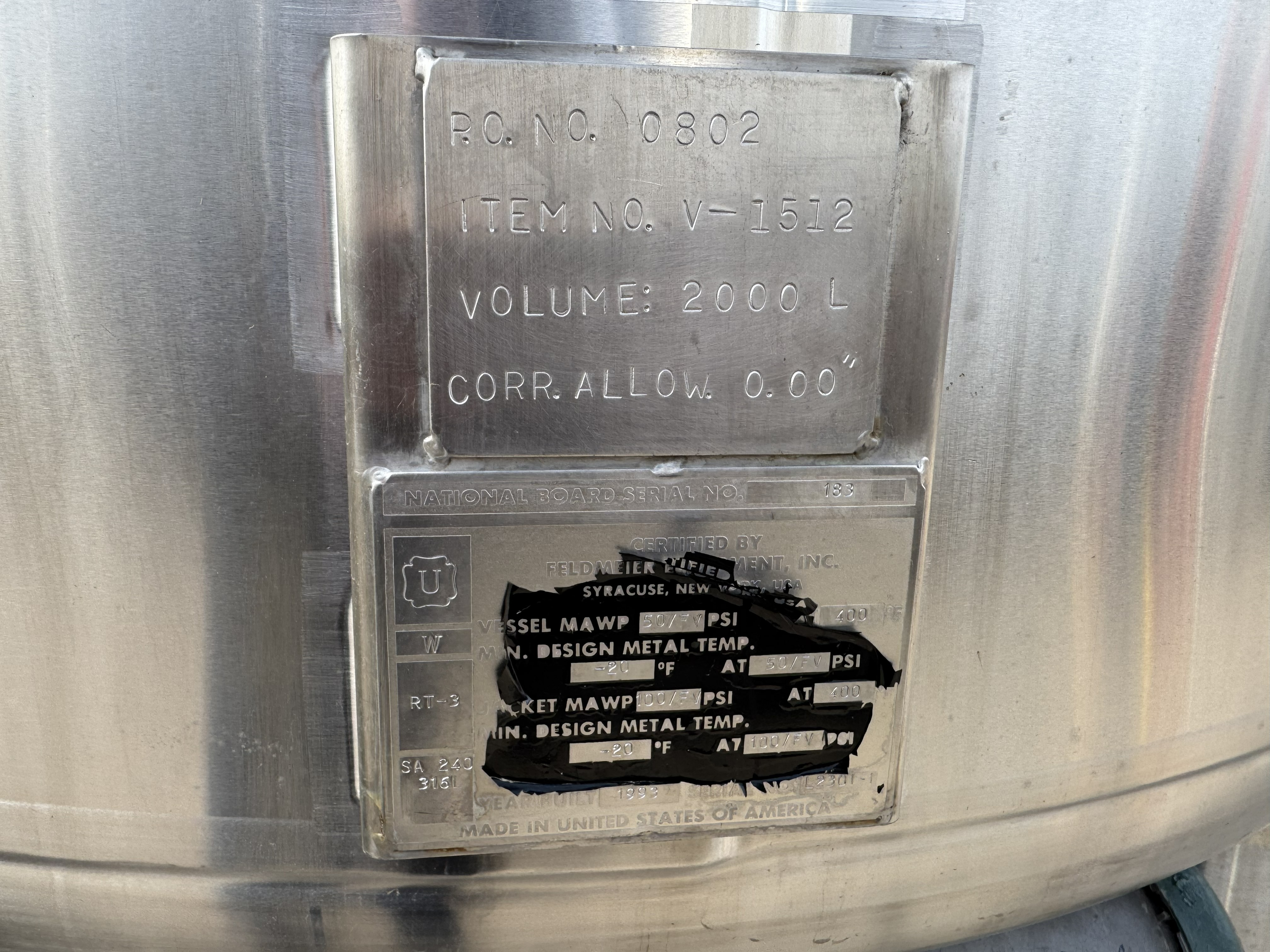 Used 2000 LITERS REACTOR TANK