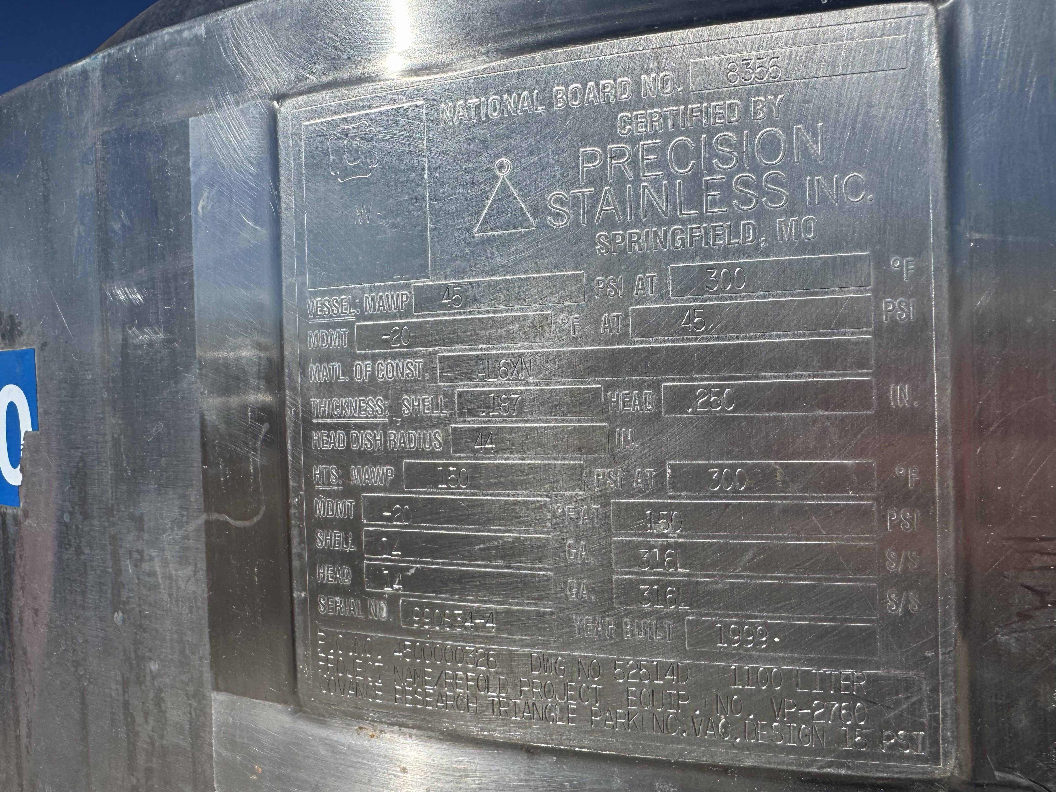 Used 1100 LITER REACTOR TANK