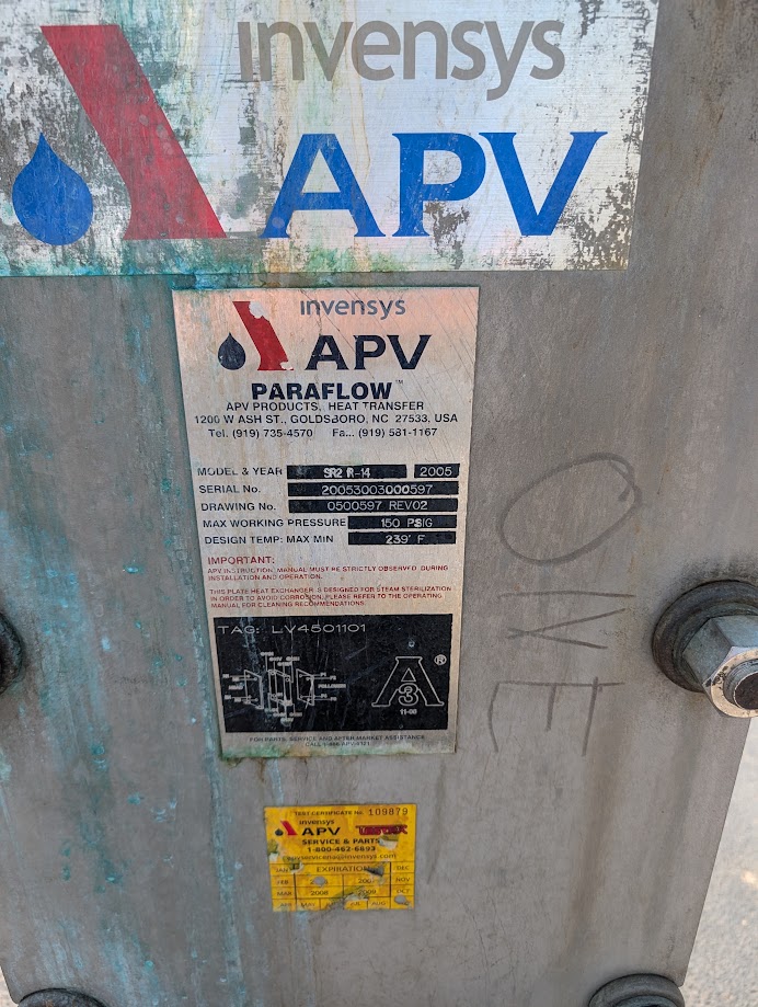 Used APV PLATE HEAT EXCHANGER SR2, R-14
