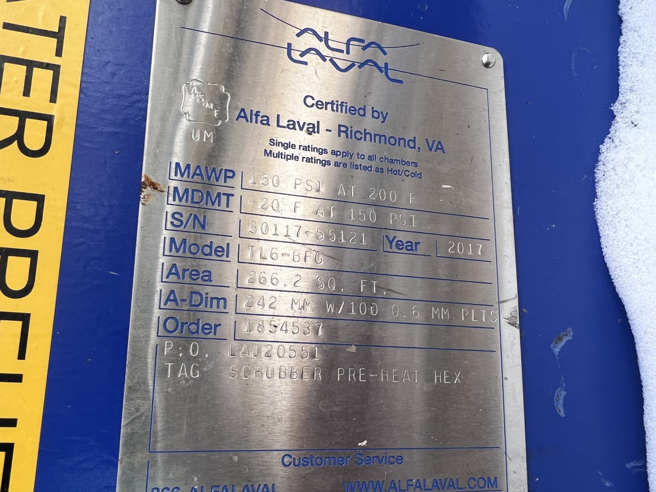 Refurbished ALFA LAVAL PLATE HEAT EXCHANGER