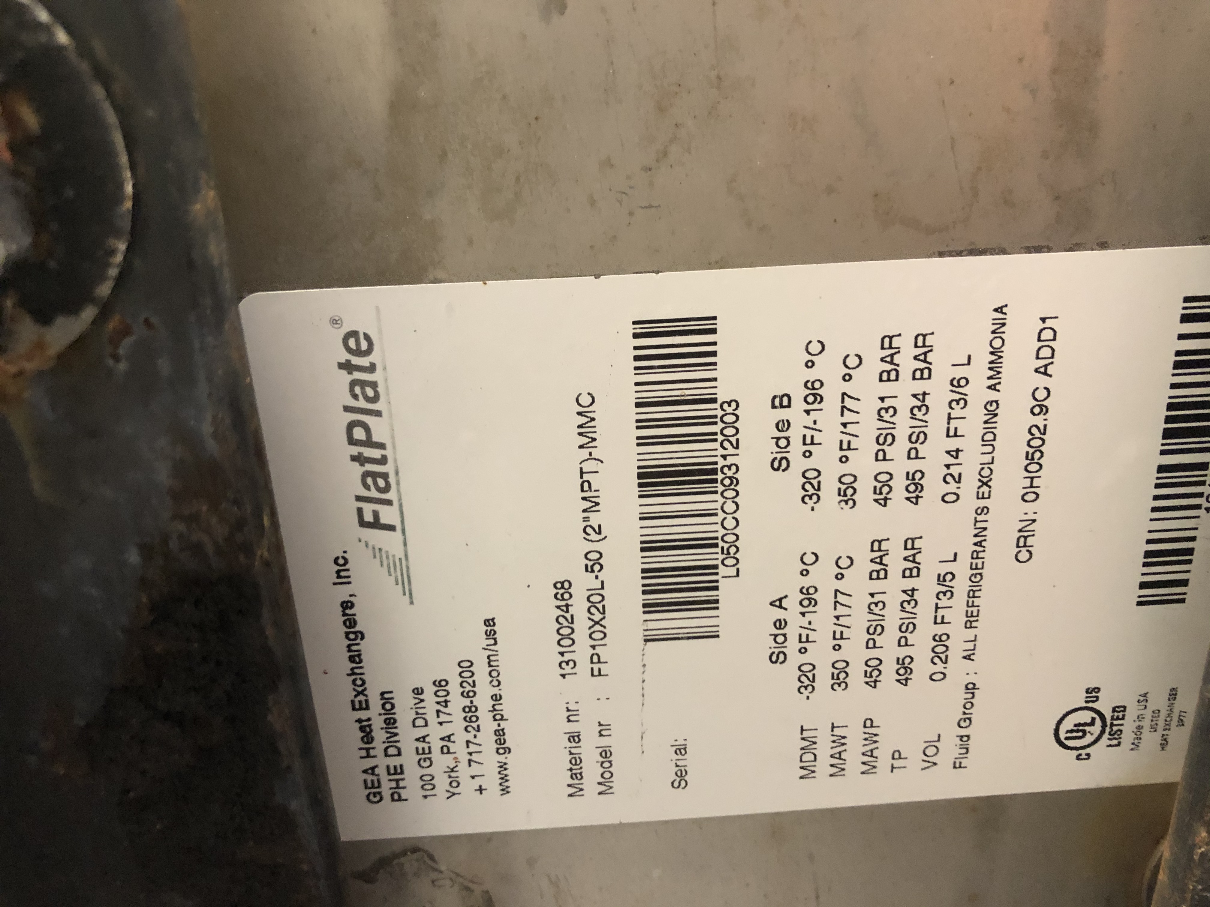 Used GEA PLATE HEAT EXCHANGER