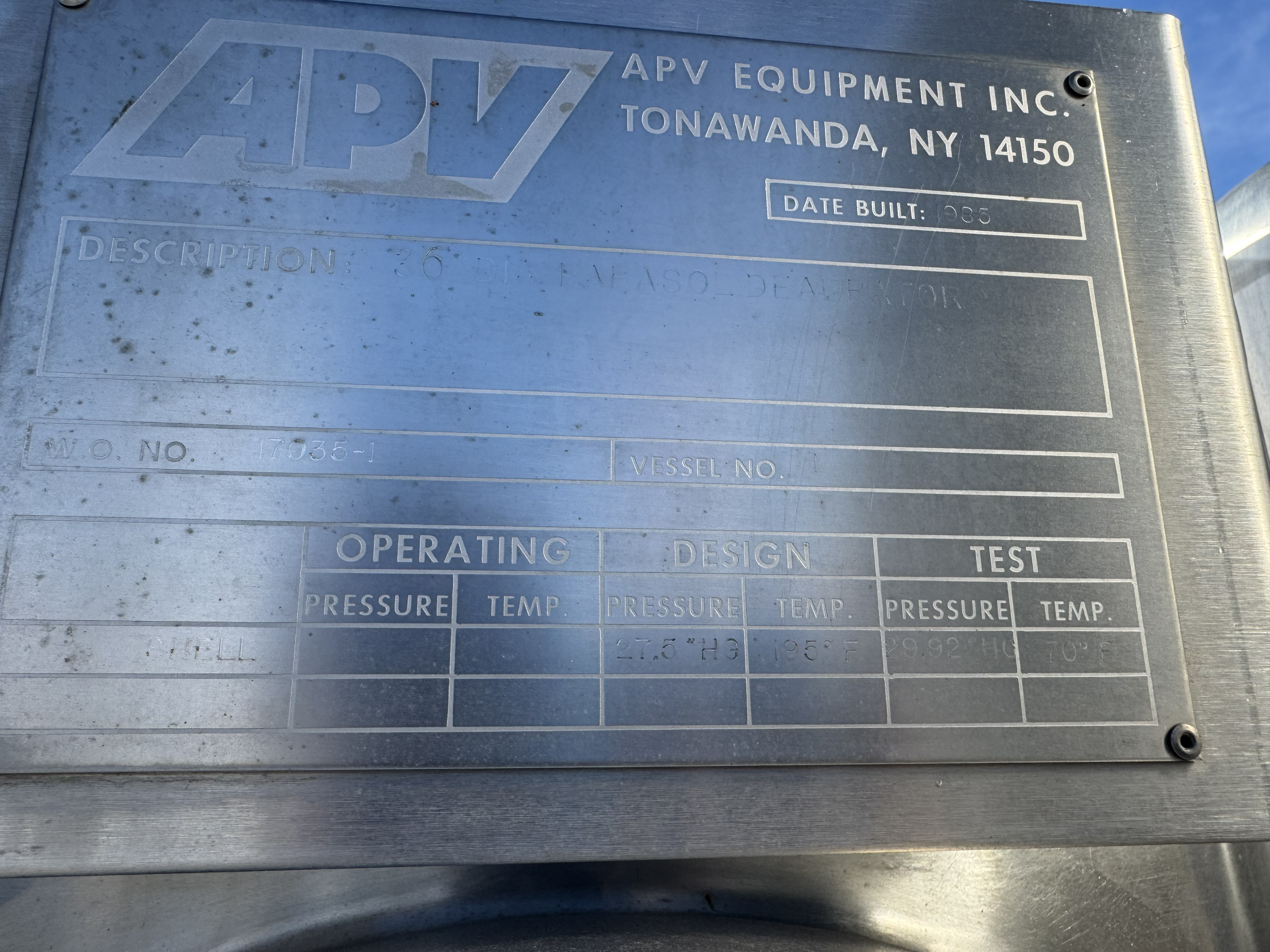Used 150 GALLON VACUUM TANK. APV