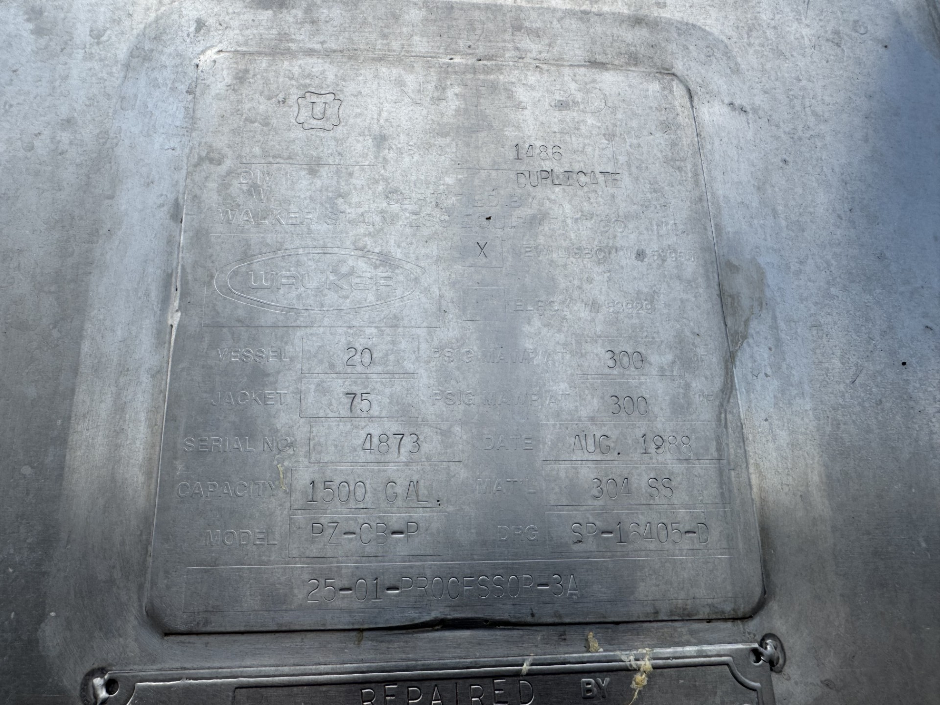 Refurbished 1500 GALLON PROCESSOR TANK