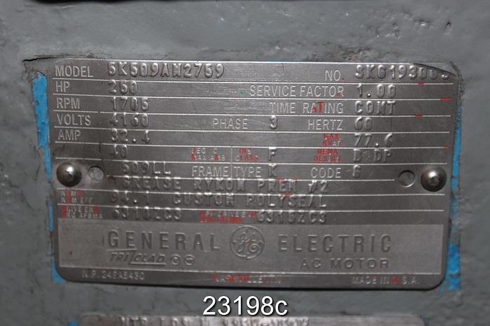 Used General Electric Motor, 250 Hp, 4160V, 1785 Rpm, 509Ll Frame #23198